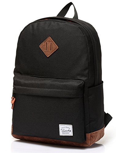 VASCHY Backpack for Men, Unisex Classic Water-resistant College School Backpack Bookbag Laptop Backpack Black