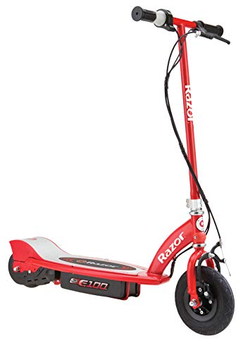 Razor E100 Electric Scooter for Kids Ages 8+ - 8' Pneumatic Front Tire, Hand-Operated Front Brake, Up to 10 mph and 40 min of Ride Time, For Riders up to 120 lbs