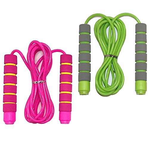 Jump Rope for Kids - Adjustable Soft Skipping Rope with Skin-Friendly Foam Handles for Kids, Boys, Girls, Children - Outdoor Fun Activity, Great Party Favor, Exercise Activity & Fitness - Pink & Green