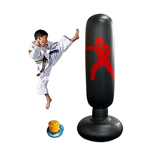 Myfreed Fitness Punching Bag Free Standing Water Base Pump inflatable punching Bag Children Sandbags Boxing Target Bag for Kids and Adults (1Black)