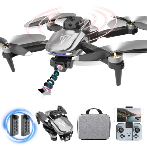 Brushless Motor Drone with Camera-4K FPV Foldable Drone with Carrying Case,2 batteries provide a total of 40 mins of battery life,120° Adjustable Lens,One Key Take Off/Land,Altitude Hold,360° Flip,Toys Gifts for Kids and Adults,Upgrade WiFi Transmission,Optical Flow,110° wide-angle lens,40min Ultra-long Battery Life,Two sets of fan blades,360-degree obstacle avoidance