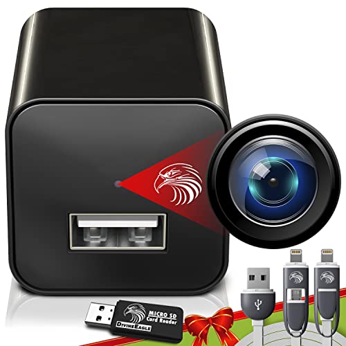 DIVINEEAGLE Mini Spy Camera Hidden Camera Charger | Secret Camera 1080p Full HD | Small Hidden Nanny Camera | Surveillance Camera | USB Charger Camera | Hidden Spy Cam | Hidden Cam