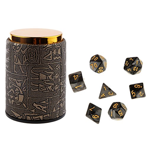 MonkeyJack 7 Set Polyhedral Dice for Dungeons and Dragons DND RPG MTG+ Dice Cup Black