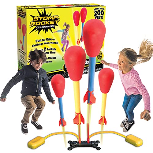 Stomp Rocket Original Dueling Rocket Launcher for Kids - Soars 200 Ft - 4 Rockets and Multi-Player Adjustable Launcher Stand - Fun Outdoor Toy and Gift - Boys or Girls Age 5+ Years Old