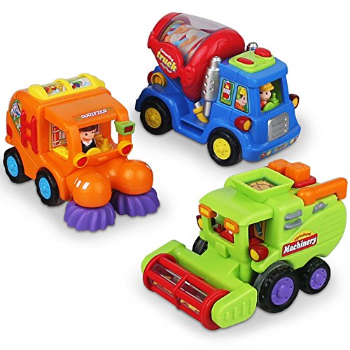 CifToys Push and Go Friction Powered Car Toys for Boys - Construction Vehicles Toys for Boys and Toddlers (Street Sweeper Truck, Cement Mixer Truck, Harvester Toy Truck)