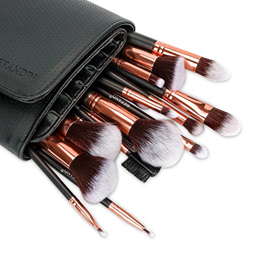 Refand Makeup Brushes, Face Brushes Cosmetics Foundation Powder Concealers Blending Eye Shadows Make Brushes Kit with Pu Leather Storage Bag Rose Gold Black (18 pcs)