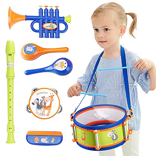 iPlay, iLearn Toddler Musical Instruments Toys, Kids Drum Set, Baby Trumpet, Percussion, Harmonica, Maraca, Flute, Tambourine, Birthday Gifts for 18 Months Olds Ages 2 3 4 5 Years Boys Girls Children