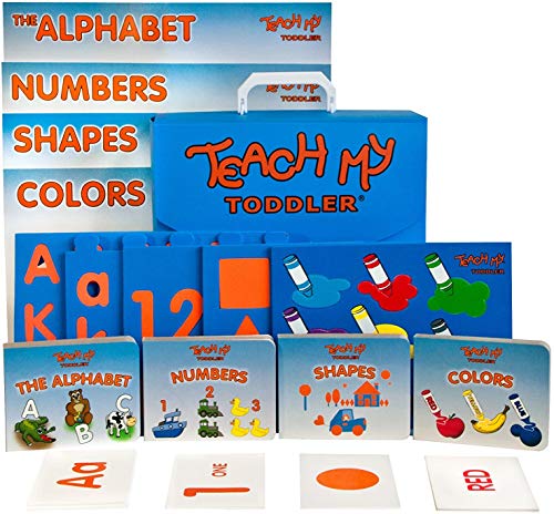 Teach My -Toys Toddler Learning Kit: Letters, Numbers, Shapes, Colors- All-in-one kit containing 55 flashcards, 7 puzzles, 4 board books, 4 full size posters and storage case. Play for 20 minutes a day!, Blue Case, All-in-One Kit (68 pieces)