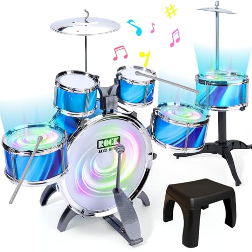 Kids Drum Set for Toddlers 1-3 with Upgraded Chair, Drum Set for Kids Age 3-5, Musical Toys for Boys Girls, Birthday Gifts for Kids, Drum Kit Instrument for Beginner Music Practice w/ 4 Lights