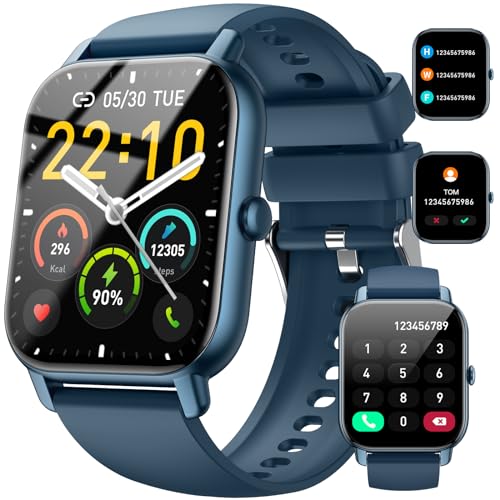 Smart Watch(Answer/Make Call), 1.85' Smartwatch for Men IP68 Waterproof, 100+ Sport Modes, Fitness Activity Tracker, Heart Rate Sleep Monitor, Pedometer, Smart Watches for Android iOS, Dark Blue