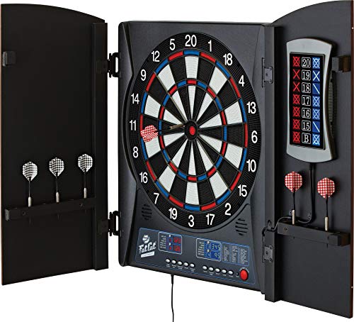 Fat Cat Mercury Electronic Dartboard, Built In Cabinet Doors With Integrated Scoreboard, Dart Storage For 6 Darts, Dual Display In Two Colors, Compact Target Face For Fast Play*