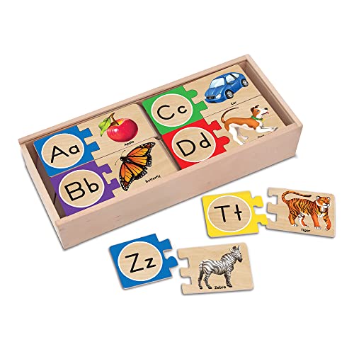 Melissa & Doug Self-Correcting Alphabet Wooden Puzzles With Storage Box (52 pcs) - ABC Puzzles, Wooden Alphabet Puzzle For Kids Ages 4+