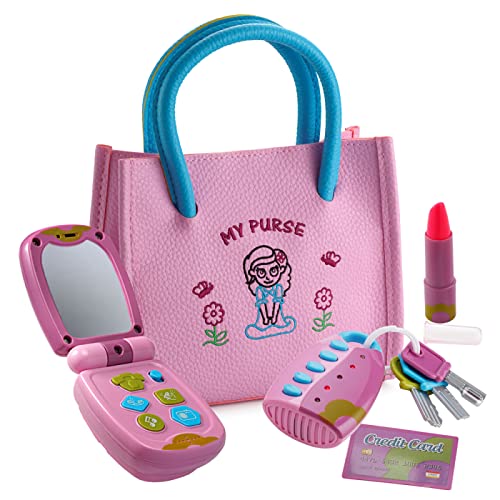 Dress Up America Toddler Purse for Pretend Play - My First Purse for Girls 1-3 Years Old - Dress Up Purse Toy with Accessories, Multi Color, One Size, (4102K)