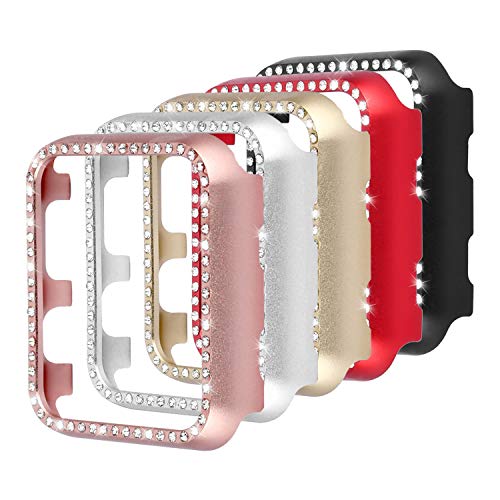 Coobes Compatible with Apple Watch Case 40mm 44mm, Metal Bumper Protective Cover Women Bling Diamond Crystal Rhinestone Shiny Compatible iWatch Series 6 5 4 SE (Diamond-5 Color Pack, 40mm)