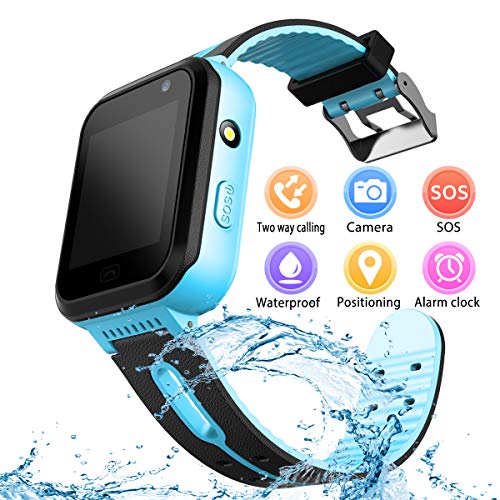 Smart Watches Phone for Boys Girls - Kids Water-Resistant Wrist Watch with Call SOS Voice Chat Camera Flashlight Alarm Sports Bands Gifts for Children Age 4-12 (02 S7 Blue)