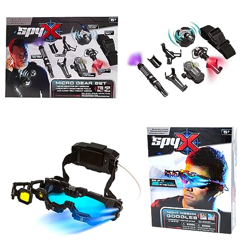 SpyX / Micro Gear Set + Night Mission Goggles - 4 Must-Have Spy Tools Attached to an Adjustable Belt + LED Light Beams Glasses! Jr Agent Favorite & Perfect for Your Spy Gear Collection!