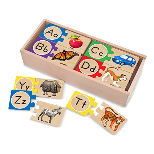 Melissa & Doug Self-Correcting Alphabet Wooden Puzzles With Storage Box (52 pcs) - ABC Puzzles, Wooden Alphabet Puzzle For Kids Ages 4+
