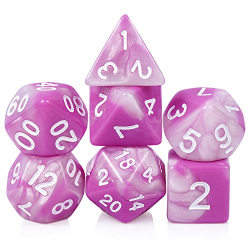 Pink Dice Set D&D, Double Color 7PCS Polyhedral Dice with Free Pounch for Roll Playing Game Dungeons and Dragons DND RPG MTG Table Games (Pink and White)