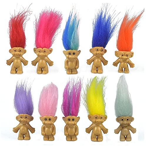 10PCS Mini Troll Dolls, PVC Vintage Trolls Lucky Doll Mini Action Figures 1.2' Cake Toppers Chromatic Adorable Cute Little Guys Collection, School Project, Arts Crafts, Party Favors
