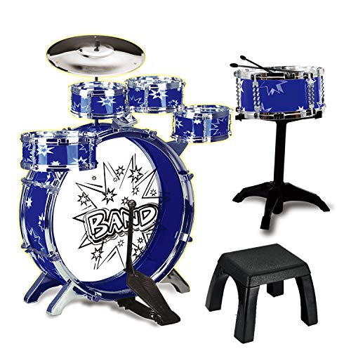 12 Piece Kids Jazz Drum Set – 6 Drums, Cymbal, Chair, Kick Pedal, 2 Drumsticks, Stool. Ideal Gift Toy for Kids, Boys & Girls