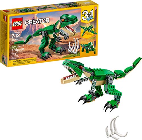 LEGO Creator Mighty Dinosaur Toy 31058, 3 in 1 Model, T. rex, Triceratops and Pterodactyl Dinosaur Figures, Gifts for 7-12 Year Old Boys & Girls