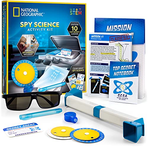 National Geographic Spy Science Kit - Kids Spy Activity Set, Complete 10 Secret Missions with Gadgets for Kids and Gear, Detective Kit, Science Kits, Pretend Play, Spy Halloween Costume