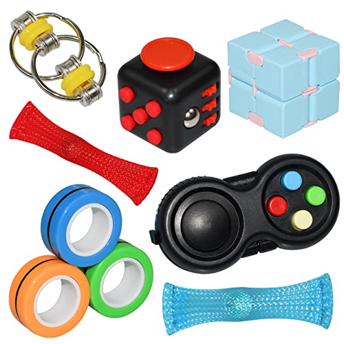 Sensory Fidget Toys Set 7 Pack with Infinity Cube, Fidget Cube, Magnetic Rings, Fidget Gaming Pad, Flippy Chain and More Fidget Game Relieve Stress and Anti-Anxiety for Kids and Adults by QINGLER