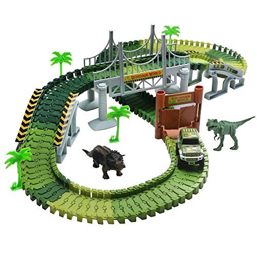 Lydaz Race Track Dinosaur World Bridge Create A Road 142 Piece Toy Car & Flexible Track Playset Toy Cars, 2 Dinosaurs*