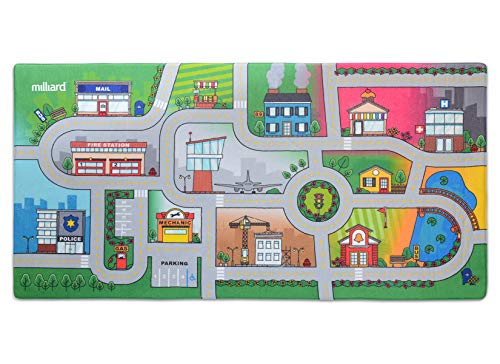 Milliard Kids Rug Car Road Play Mat - Jumbo: 39 x 79” Luxurious Memory Foam, ‘My City’ Large Activity Floor Carpet for Toy Cars and Trucks, Giant