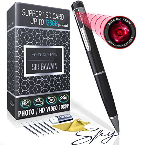 SIRGAWAIN [Upgraded 2023 Mini Spy Camera Hidden Camera Pen 1080p - Small Nanny Cam Spy Pen Camera Full HD Video or Picture Taking - Secret Camera with Wide Angle Lens, Rechargeable