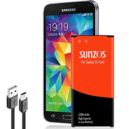 SUNZOS Galaxy S5 Mini Battery, 2200mAh Li-ion Replacement Battery for Samsung Galaxy S5 Mini (Compatible with All Galaxy S5 Mini Models) - EB-BG800BBE/EB-BG800BBU[3 Years Warranty]*
