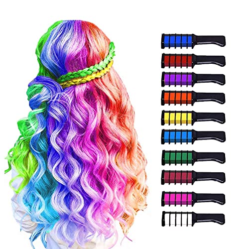 MSDADA 10 Color Hair Chalk for Girls Makeup Kit - New Hair Chalk Comb Temporary Washable Hair Color Dye for Kids - Birthday Halloween Christmas Gifts Toys for Girls Kids Age 6 7 8 9 10 11 12 Year Old