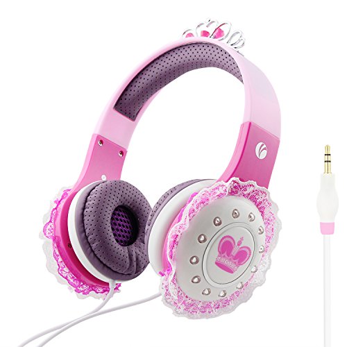 VCOM Volume Limited Wired Kids Friendly Portable Headphones with Adjustable Headset Children Girls Comfortable Lightweight Princess Earphones for iPhone iPad Android Smartphone Kindle Tablets - Pink