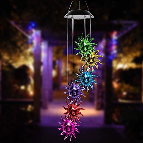 ISFORU Solar Wind Chime, LED Changing Color Waterproof Solar Wind Chimes Hanging Lantern Light for Home Party Bedroom Garden Decoration Xmas Gifts, Gifts for Mother Mum (Sunflower)