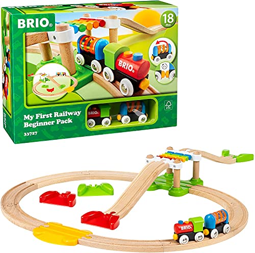 BRIO My First Railway – 33727 Beginner Pack | Wooden Toy Train Set for Kids Age 18 Months and Up