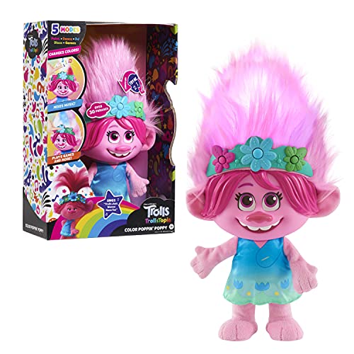 DreamWorks TrollsTopia Color Poppin’ Poppy Interactive Plush with 5 Modes, Lights, and Sounds, Sings 'Trolls Just Wanna Have Fun', by Just Play