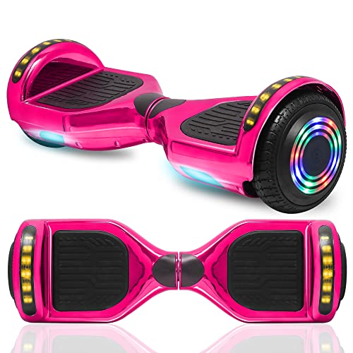 cho New Hoverboard Electric Smart Self Balancing Scooter with Built-in Speaker 6.5“ LED Wheels and Side Lights Safety Certified (Chrome Pink)