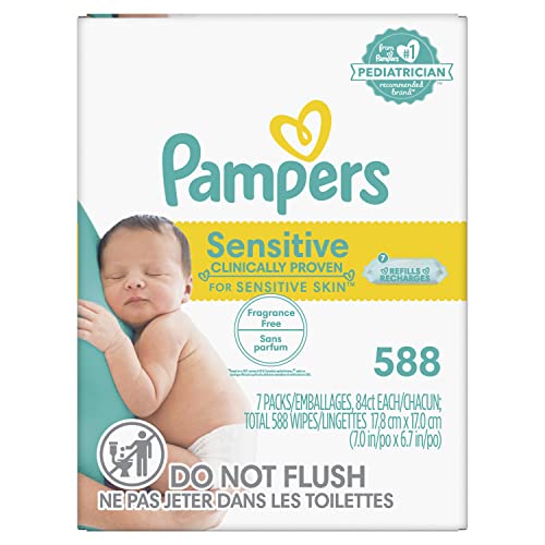 Pampers Sensitive Water Based Hypoallergenic and Unscented Baby Wipes Refill, 588 count (Packaging May Vary)