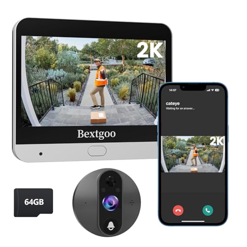 Bextgoo 2K Video Peephole Doorbell Camera with 64GB Memory Card, Door Peephole Video Doorbell with 4.3' Color Monitor, 8000mAh Battery, 170° Wide View, Smart Detection Alerts, Night Vision