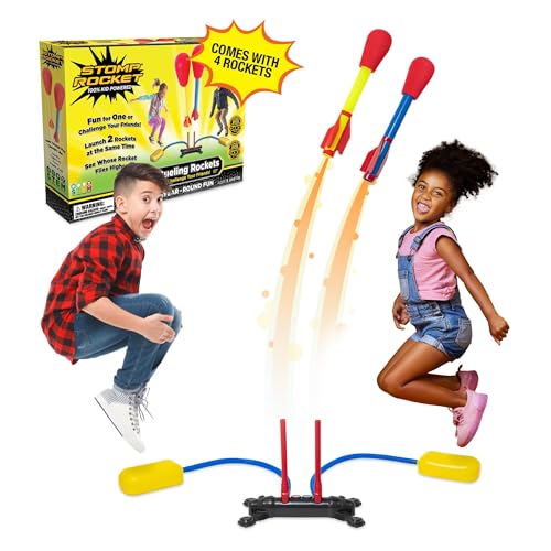 Stomp Rocket Original Dueling Rocket Launcher for Kids, 4 Rockets - Fun Backyard & Outdoor Kids Toys Gifts for Boys & Girls - Toy Foam Blaster Set Soars 200ft - Multi-Player Launcher Stand