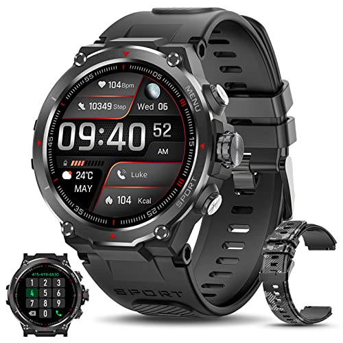 Military Smart Watch for Men (Answer/Dial Calls), 2022 Newest Bluetooth Tactical SmartWatch for Android and iPhone, IP68 Waterproof Outdoor Fitness Tracker with Heart Rate/SpO2/Sleep/AI Voice, Black