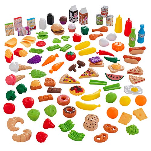 KidKraft 115-Piece Deluxe Tasty Treats Pretend Play Food Set, Plastic Grocery and Pantry Items, Gift for Ages 3+
