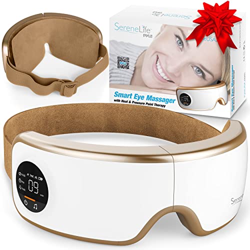 Eye Massager with Heat and Compression - Smart Eye Massager for Migraines and Stress Therapy - Wireless Heated Mask w/ Music, Built-in Battery & Adjustable Elastic Band - Vibration Massage Eye Relief