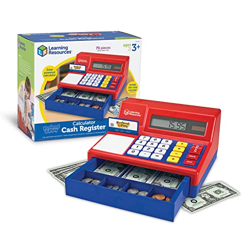 Learning Resources Pretend & Play Calculator Cash Register - 73 Pieces, Ages 3+ Develops Early Math Skills, Play Cash Register for Kids, Toy Cash Register, Play Money for Kids,Christmas Gifts for Kids
