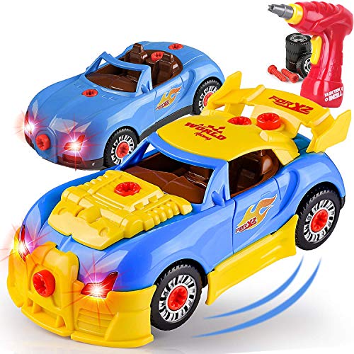 Take Apart Racing Car Toys - Build Your Own Assembly Vehicle with 30 Piece Constructions Set and Working Electric Drill - Engine Sounds & Lights