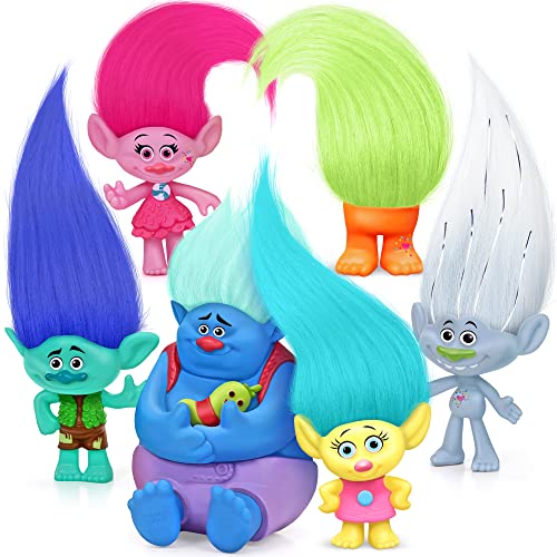Mini Trolls Action Figures - Colorful Troll Toys Set (6 PACK) - Poppy, Branch, Guy Diamond and Friends Trolls Cake Toppers - Lucky Doll Small Figures - Collectible Dolls Based on Movie World Tour