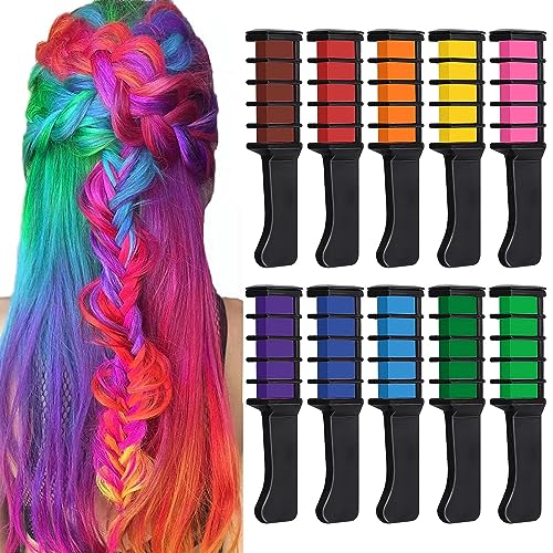Kalolary 10 Color Temporary Hair Color Chalk Comb Set, Washable Hair Chalk for Girls Kids Gifts on Valentine's Day Cosplay for Age 4 5 6 7 8 9 10+