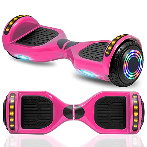 cho New Hoverboard Electric Smart Self Balancing Scooter with Built-in Wireless Speaker 6.5“ LED Wheels and Side Lights Safety Certified (Solid Pink)