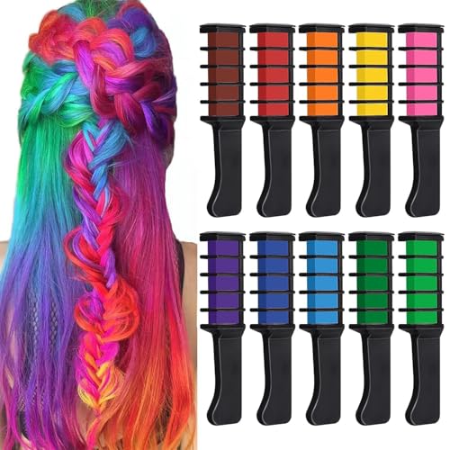 Kalolary 10 Color Temporary Hair Color Chalk Comb Set, Washable Hair Chalk for Girls Kids Gifts on Valentine's Day Cosplay for Age 4 5 6 7 8 9 10+