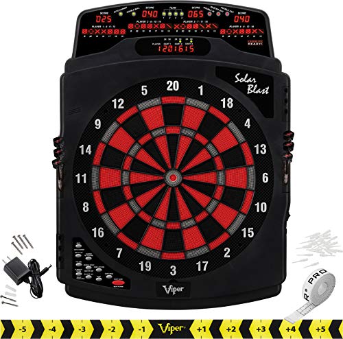 Viper by GLD Products Solar Blast Electronic Dartboard Deluxe Size Over 55 Games Overhead 4-Panel Auto-Scoring LCD Cricket Display with Impact-Tough Nylon Target for Lasting Durability Fewer Bounce Outs with Soft Tip Darts, black, one size